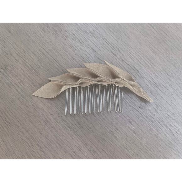 Artisan Handmade Taupe Suede Leather Petal Hair Comb - Picture 6 of 8